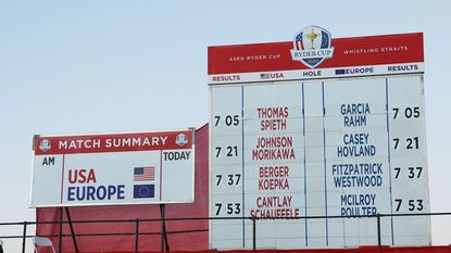 Ryder Cup scoreboard pictured at Whistling Straits 2021