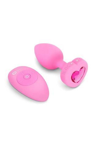 pink, heart-shaped butt plug with remote