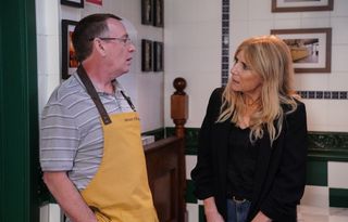 Cindy Beale gives Ian Beale an annoyed look.