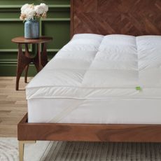 Dark wood bed frame with Scooms mattress