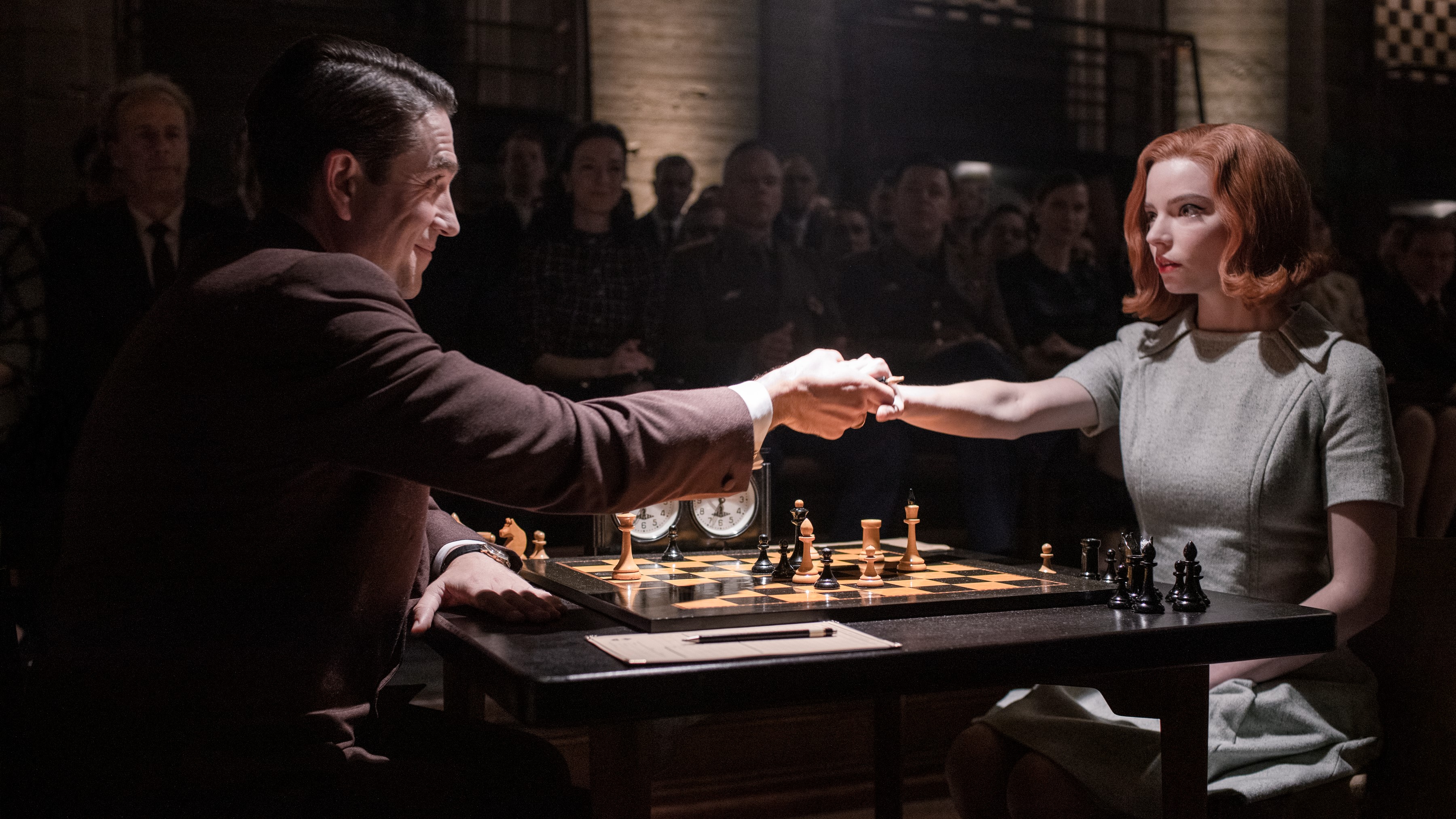 Anya Taylor-Joy's Beth Harmon in the midst of a game of chess in The Queen's Gambit