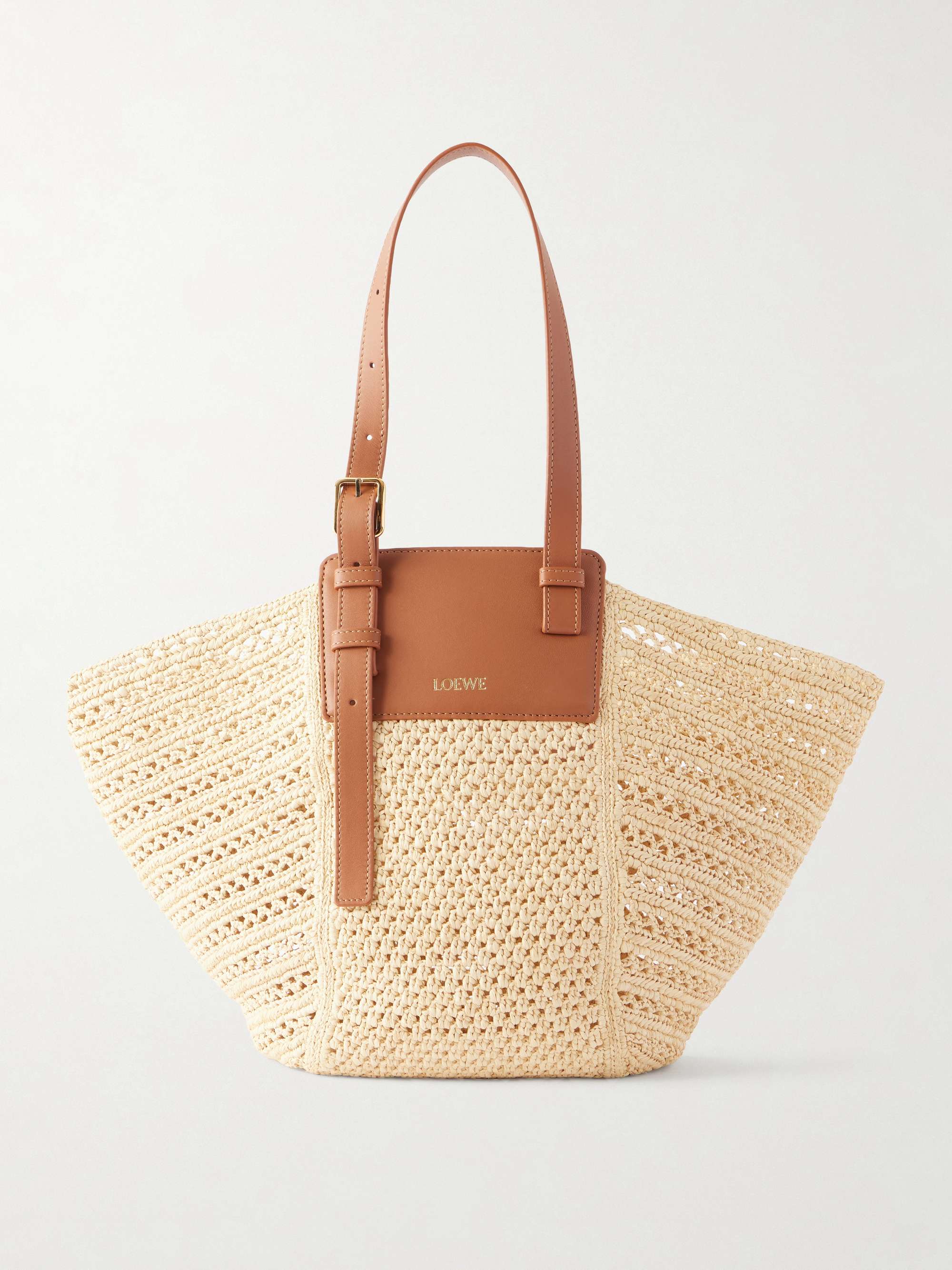 + Paula's Ibiza Hammock Cabas Leather-Trimmed Raffia Tote