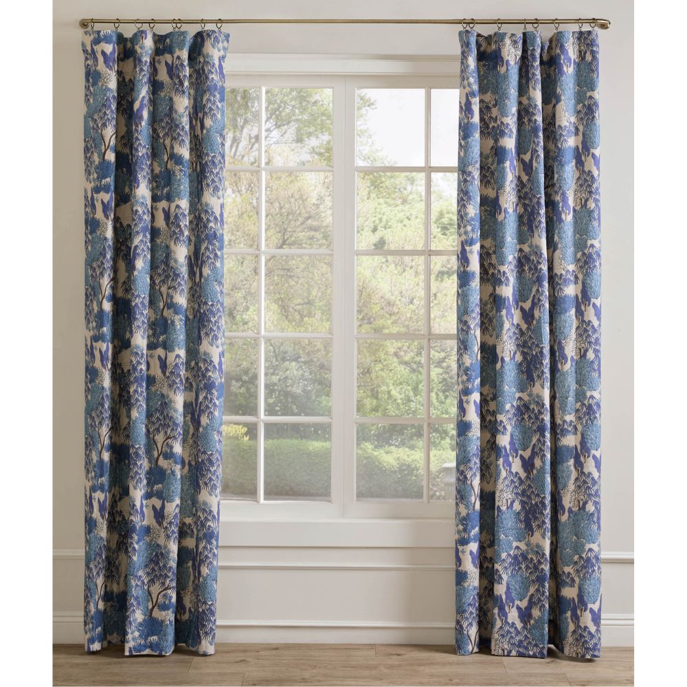 Garden Walk Linen Curtain Panel, Blue