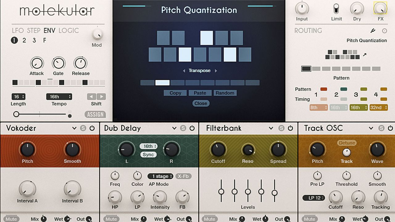 Any of the active modules' pitch-related parameters can be quantised for more musical-sounding effects