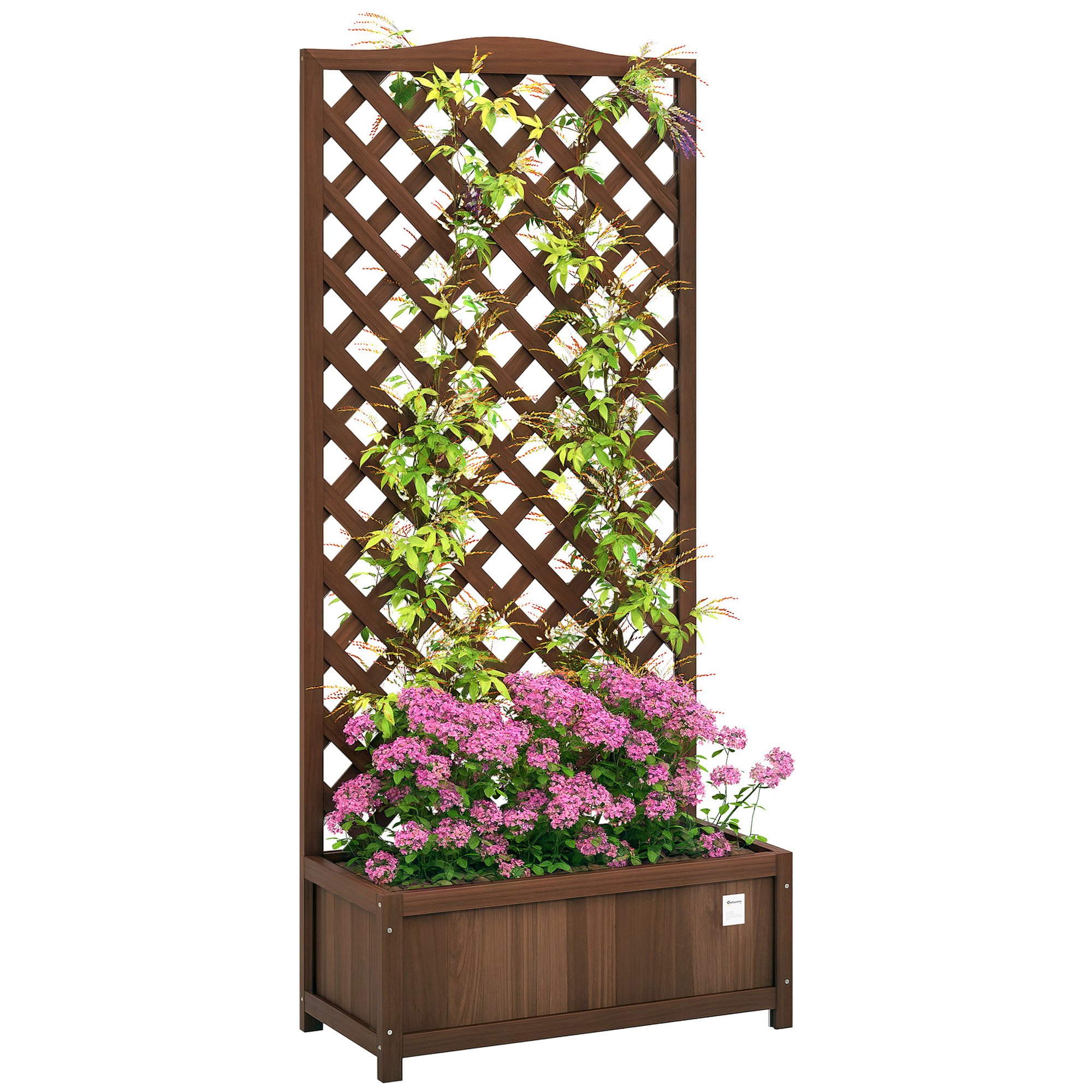 Outsunny Wooden Freestanding Garden Planters With Trellis - Dark Brown