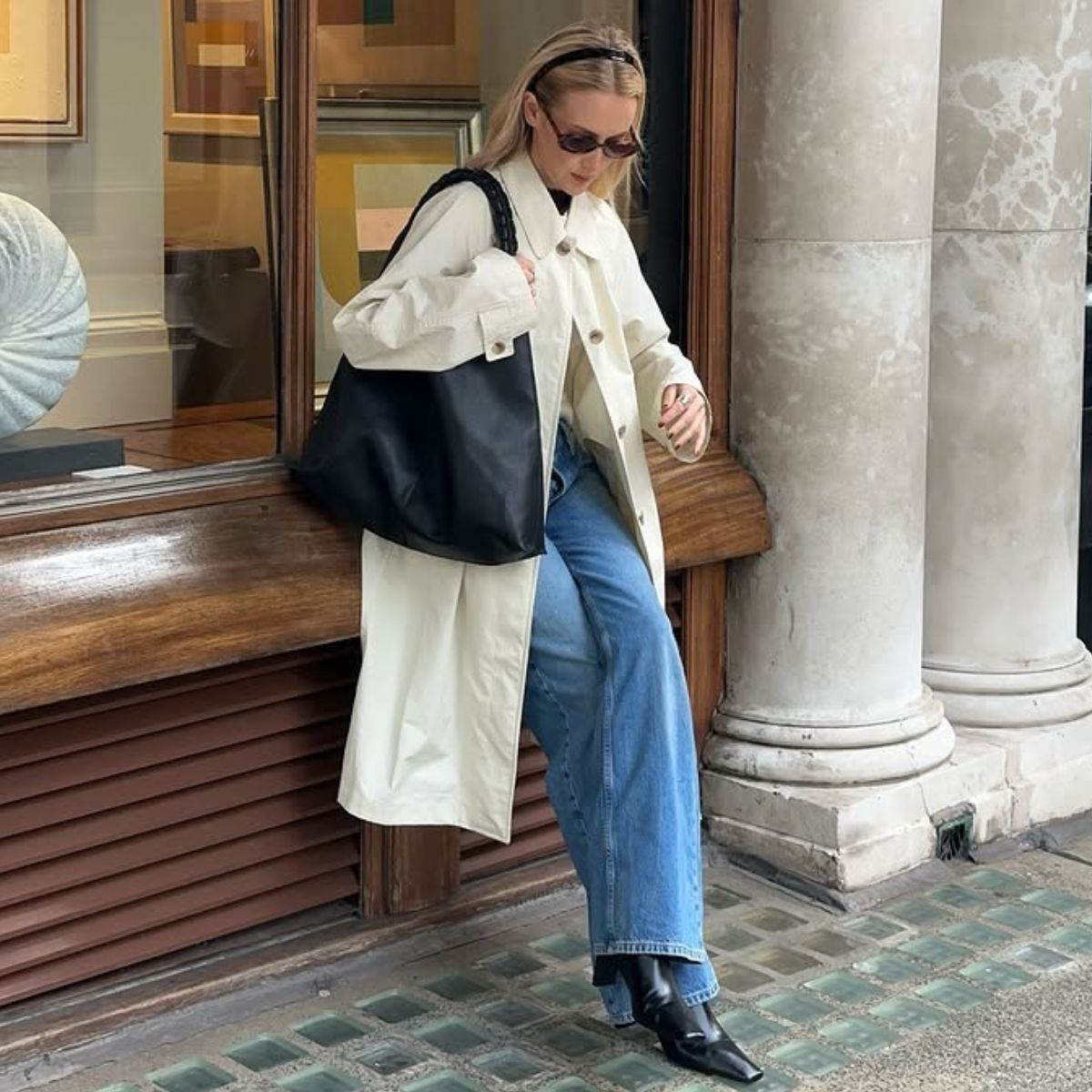 An image of @chloekathbutler wearing shoes to wear with cigarette jeans.