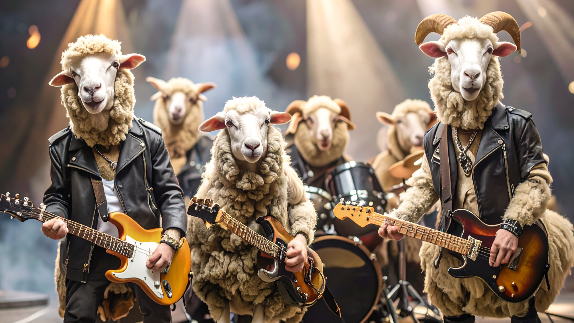 A heavy metal band whose members are sheep - generated with Adobe Firefly AI