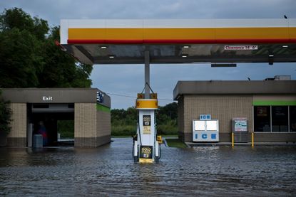 A flooded gas station in Houston