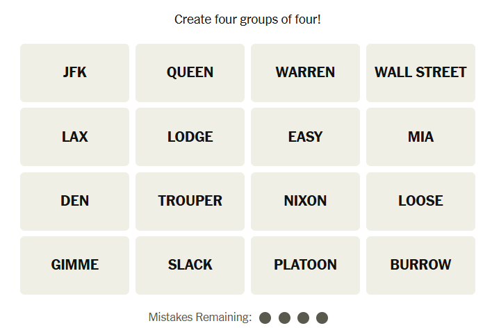 The New York Times Connections puzzle on November 23, 2025