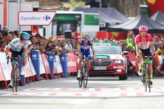 Miguel Angel Lopez (Astana), Enric Mas(Quick-Step Floors) and Rigoberto Uran (EF Education First - Drapac) finish stage 19 at the Vuelta a Espana