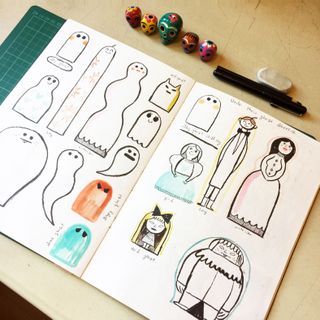image of Flavia Z Drago's sketchbook featuring monsters