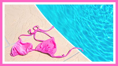 Everything you need to know about sex in pools. Pictured: a pink bikini top by the edge of a pool.