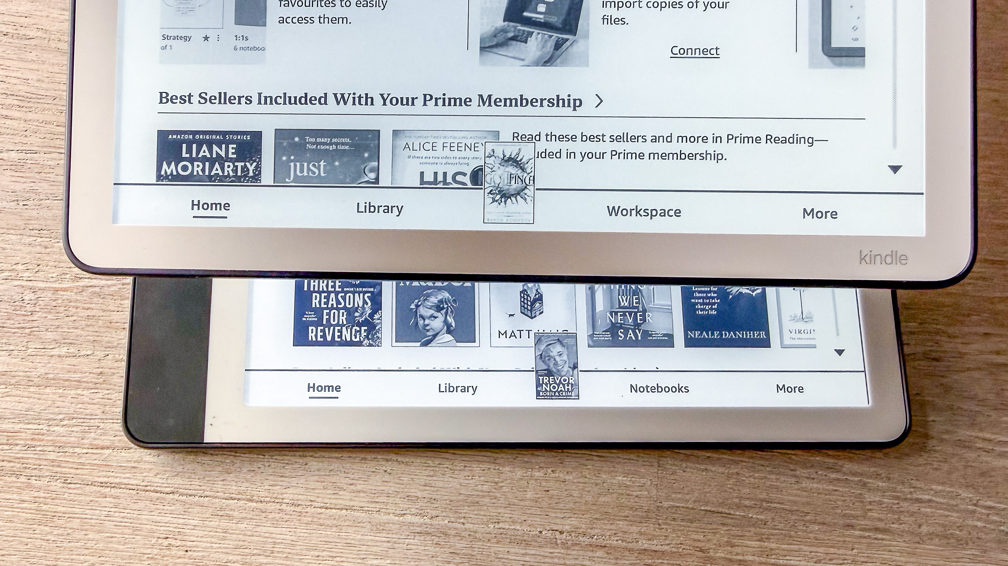 Navigation menus on the 3rd generation Kindle Scribe (top) and 2nd generation Kindle Scribe (bottom)
