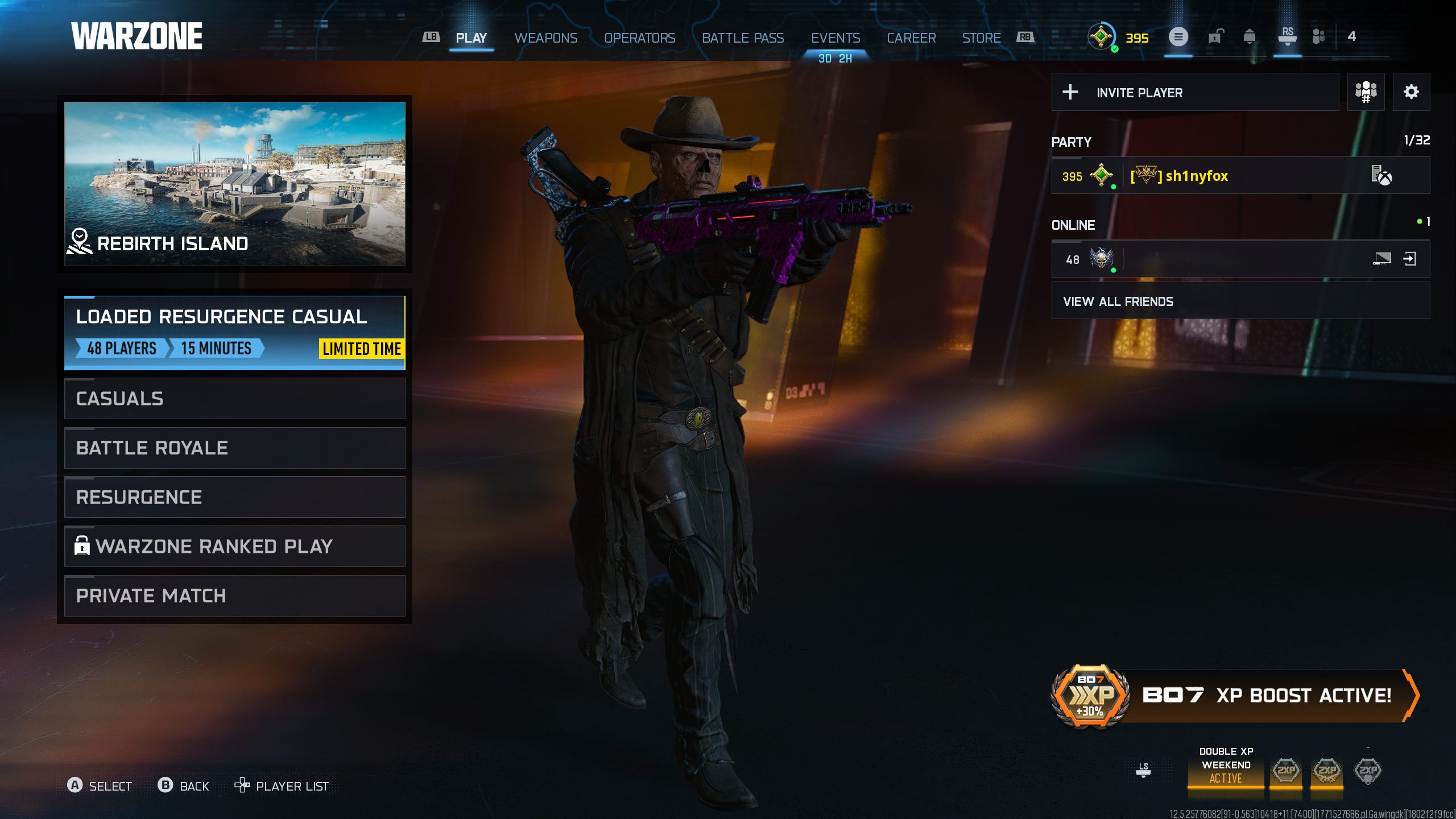 Warzone lobby screen highlighting Loaded Resurgence Casual LTM.