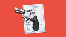 Illustration of a voting ballot and handgun