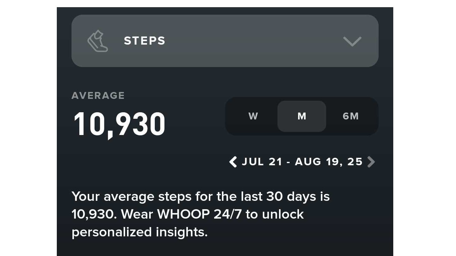 Step count on Whoop APP
