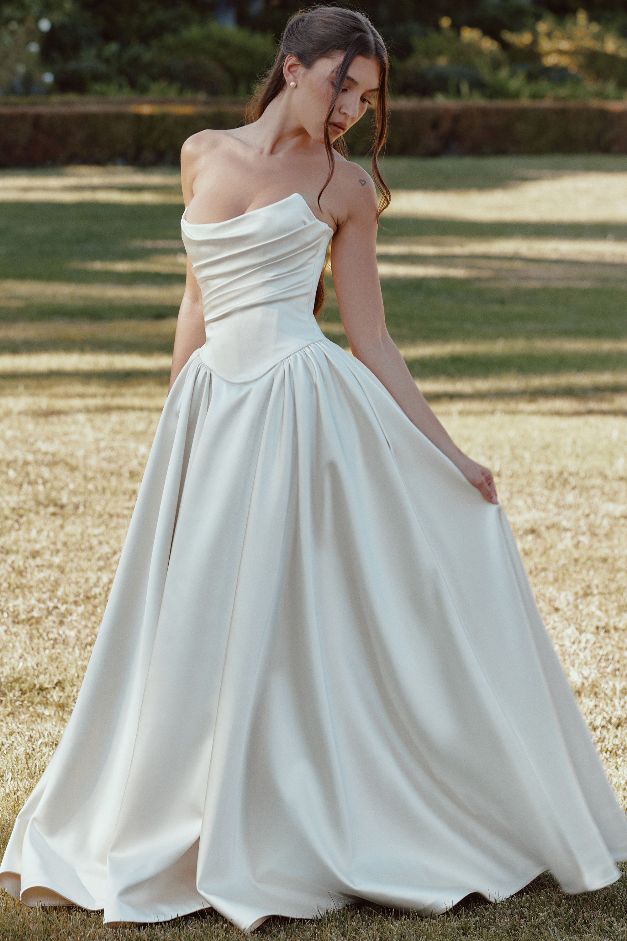 Jelena Ivory Satin Basque Waist Corset Bridal Gown