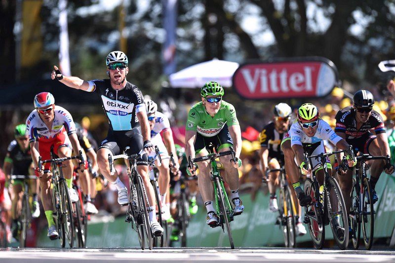 Mark Cavendish (Etixx-Quick Step) celebrates the stage win