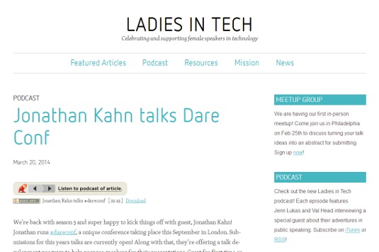 Ladies in Tech provides stories from existing women speakers and resources for new speakers