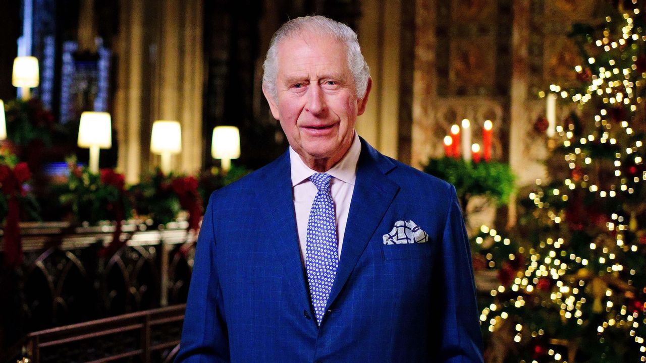 King Charles III is seen during the recording of his first Christmas broadcast in the Quire of St George&#039;s Chapel 