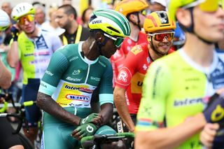 MACON FRANCE JULY 04 Biniam Girmay of Eritrea and Team Intermarche Wanty Green Sprint Jersey prior to the 111th Tour de France 2024 Stage 6 a 1635km stage from Macon to Dijon UCIWT on July 04 2024 in Macon France Photo by Dario BelingheriGetty Images