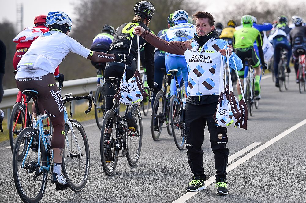 AG2R in the feedzone during stage 1 of Paris-Nice.