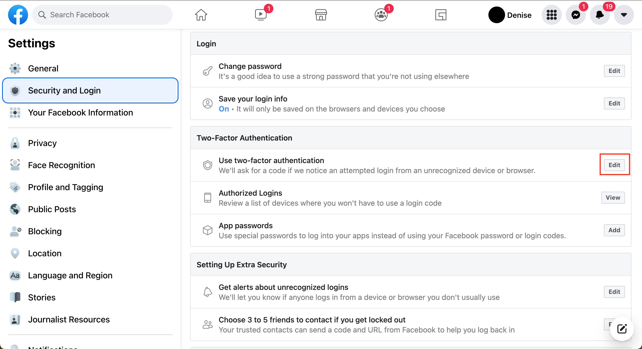 How to set up two-factor authentication on Facebook using a browser