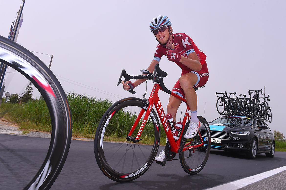 Ilnur Zakarin mugging for the camera at the Giro d'Italia