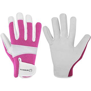 Westwood Fox Gardening Gloves Leather Thorn Safety Working Heavy Duty Work Gloves for Women and Men Garden Tools Mechanic Breathable Gardener Non-Slip Rigger Gloves Protective Gift (pink, Medium)