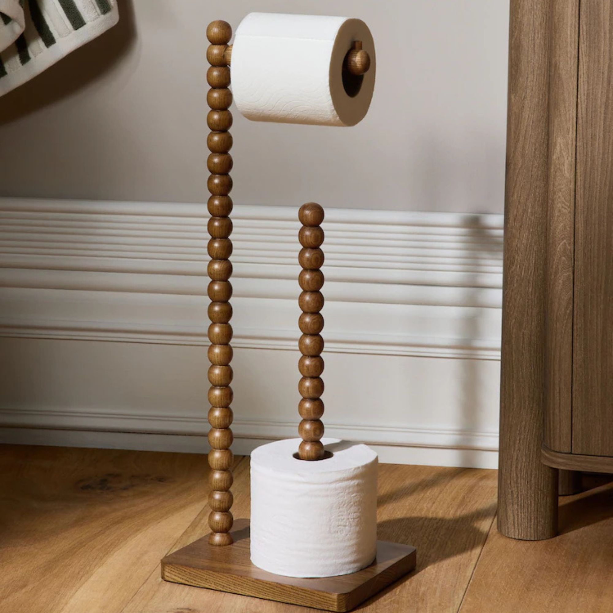 Brown Ashwood Bobbin Toilet Roll Holder