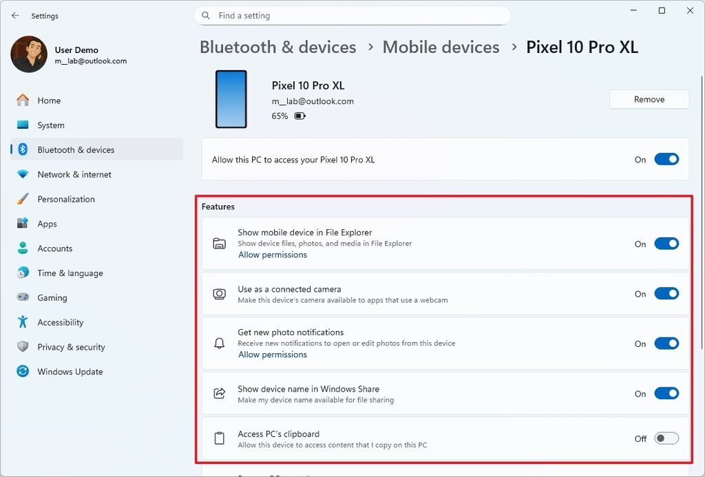 Mobile Devices settings