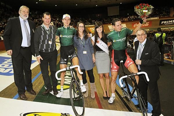 Kenny De Ketele (l) and Robert Bartko after their victory in the Madison.