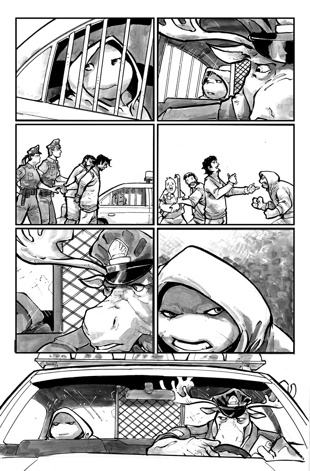 Inked pages from TMNT: Nightwatcher #2