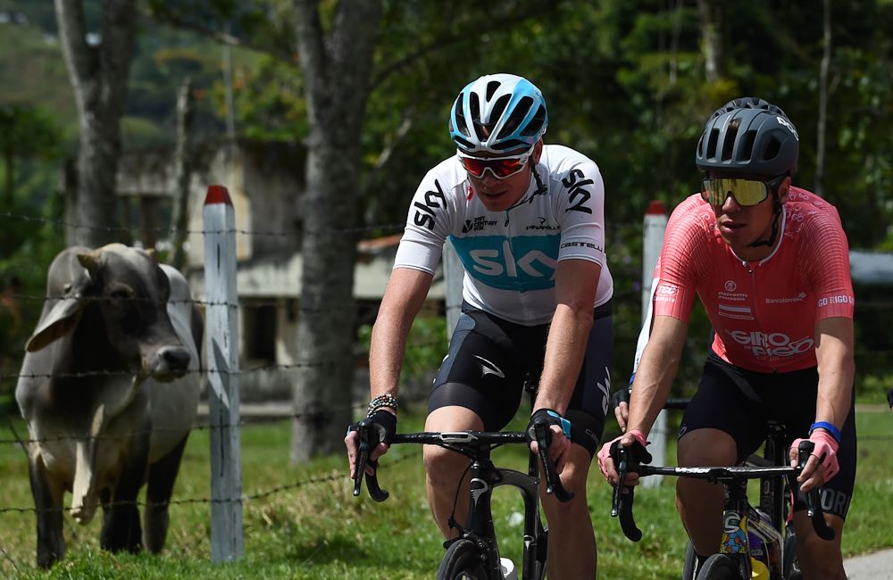 Chris Froome and Rigoberto Uran ride on the Giro de Rigo in Columbia