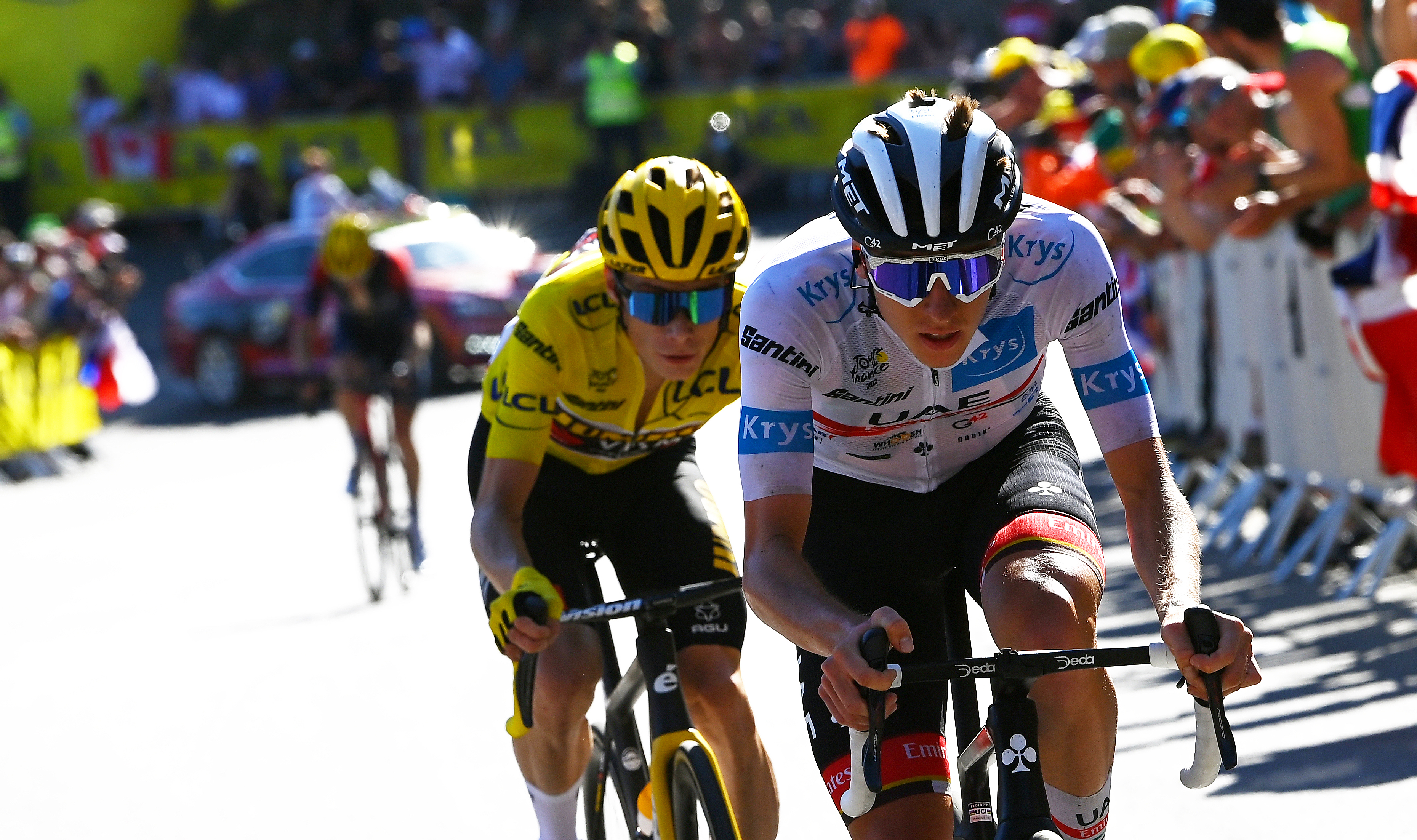 Tadej Pogacar and Jonas Vingegaard attack at the 2022 Tour de France