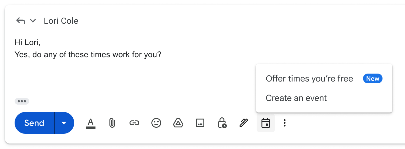 Fitur baru Gmail "Buat acara" & "Tawarkan waktu Anda bebas" beraksi
