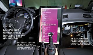 The cockpit of George Hotz self-driving Acura ILX