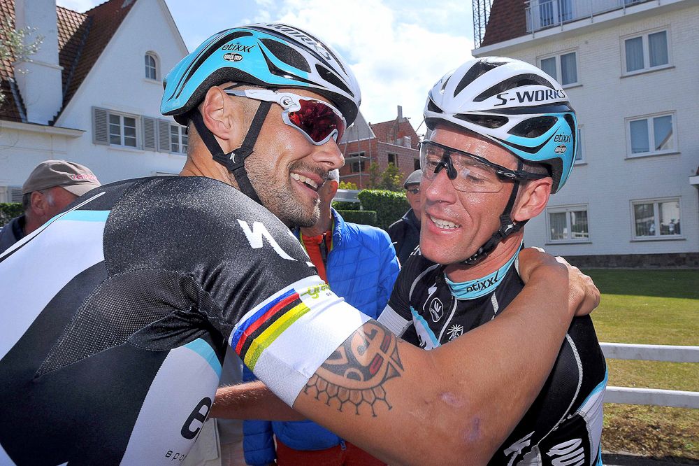 Boonen is congratulated after his stage win.