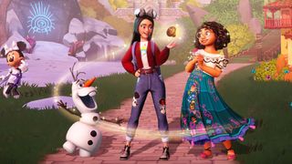 Olaf, the main character and Mirabel in Disney Dreamlight Valley.