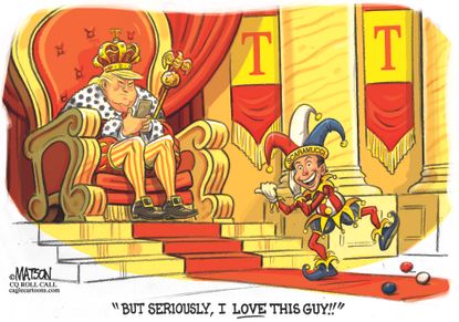Political cartoon U.S. Trump tweets Scaramucci jester