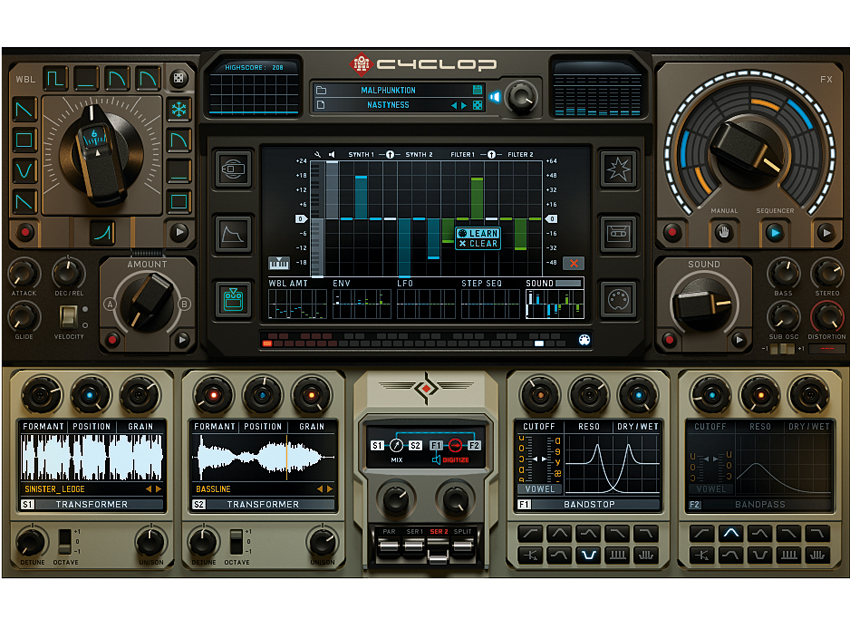 Sugar Bytes Cyclop&#039;s Center Screen handles assignments, ranges and detailed modulation settings for each section.