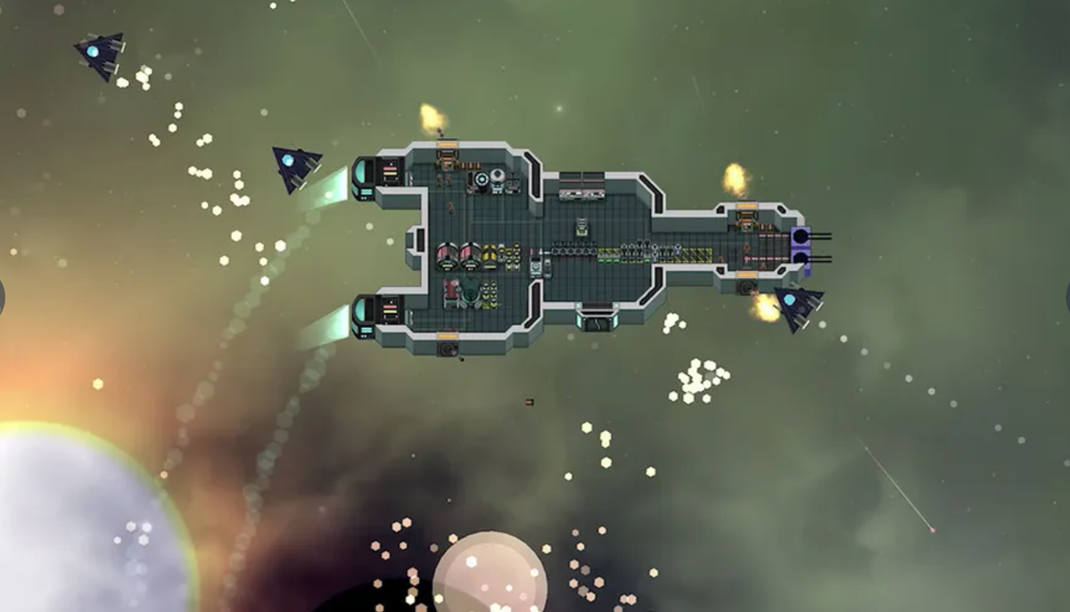 una escena de un videojuego espacial 2D