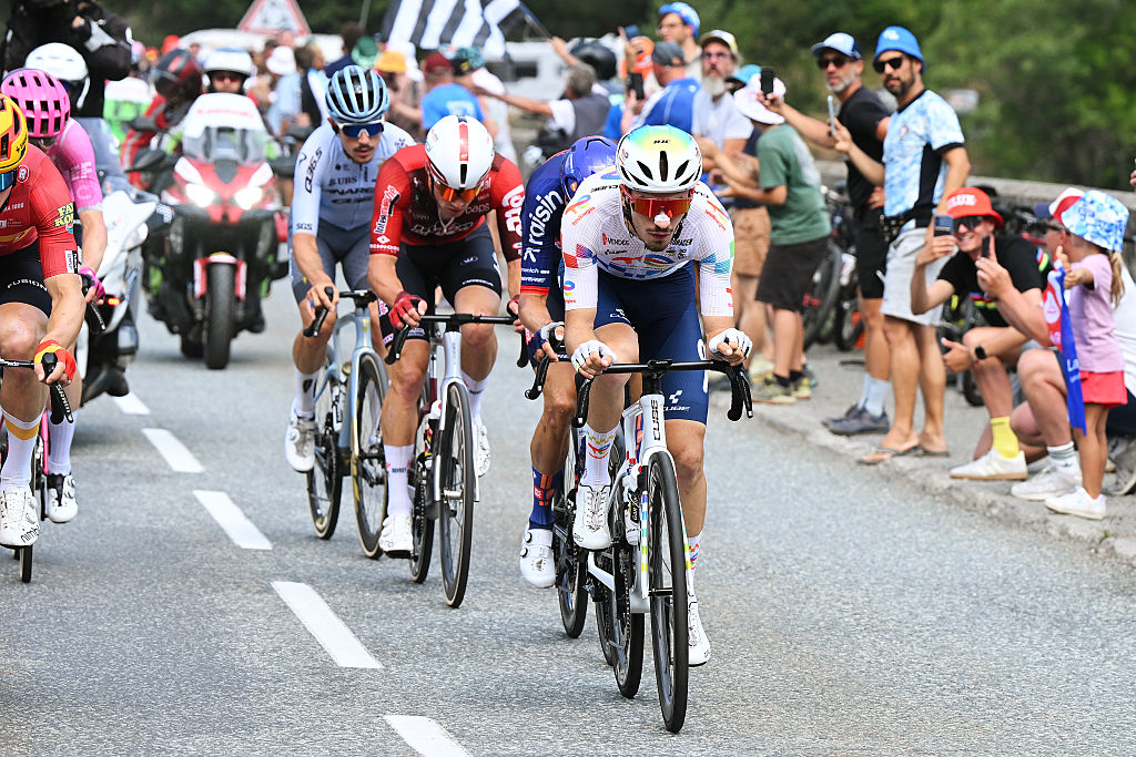 ALPE D&amp;amp;apos;HUEZ, FRANCE - JULY 25: (L-R) Jonas Abrahamsen of Norway and Team Uno-X Mobility and Joris Delbove of France and Team TotalEnergies compete in the breakaway during the 113th Tour de France 2026, Stage 20 a 170.9km stage from Le Bourg d&amp;amp;apos;Oisans to Alpe d&amp;amp;apos;Huez 1842m / #UCIWT / on July 25, 2026 in Alpe d&amp;amp;apos;Huez, France. (Photo by Dario Belingheri/Getty Images)