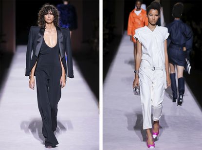 Female models wearing black and white clothes from the Tom Ford S/S2018 collection