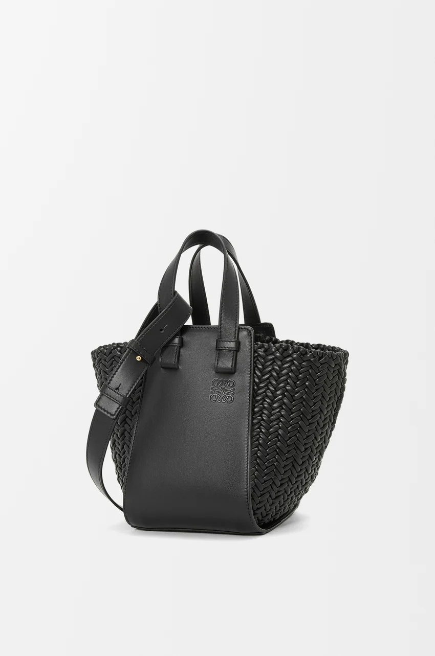 Mini Leather-Trimmed Woven Raffia Tote
