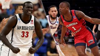 (L, R) Aguek Arop and Johnell Davis will clash in the San Diego State vs Florida Atlantic live stream, one half of the Final Four basketball games