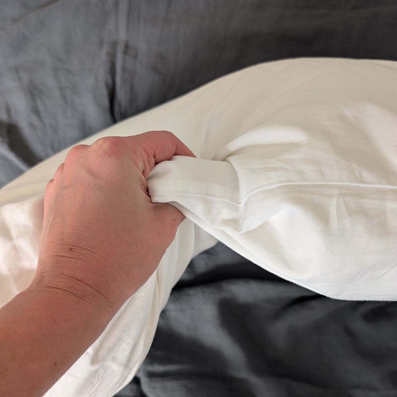 John Lewis Natural Collection Goose Feather &amp; Down Pillow Medium being tested