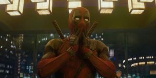 Ryan Reynolds as Deadpool in costume in Deadpool 2