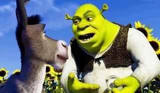 Shrek Donkey and Shrek argue in a field