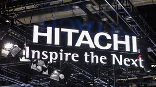 Hitachi branding at a conference or exposition